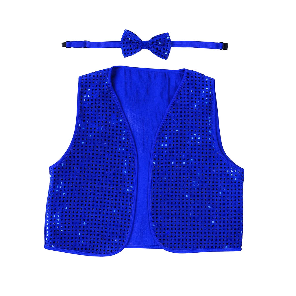 Kids Sequin Vest Bow Tie Set Costume 80s Party Dress Up