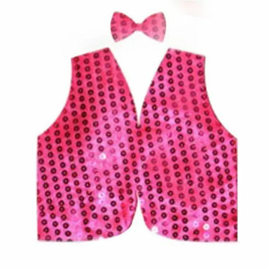 Pink sequin vest bow with front angle shown