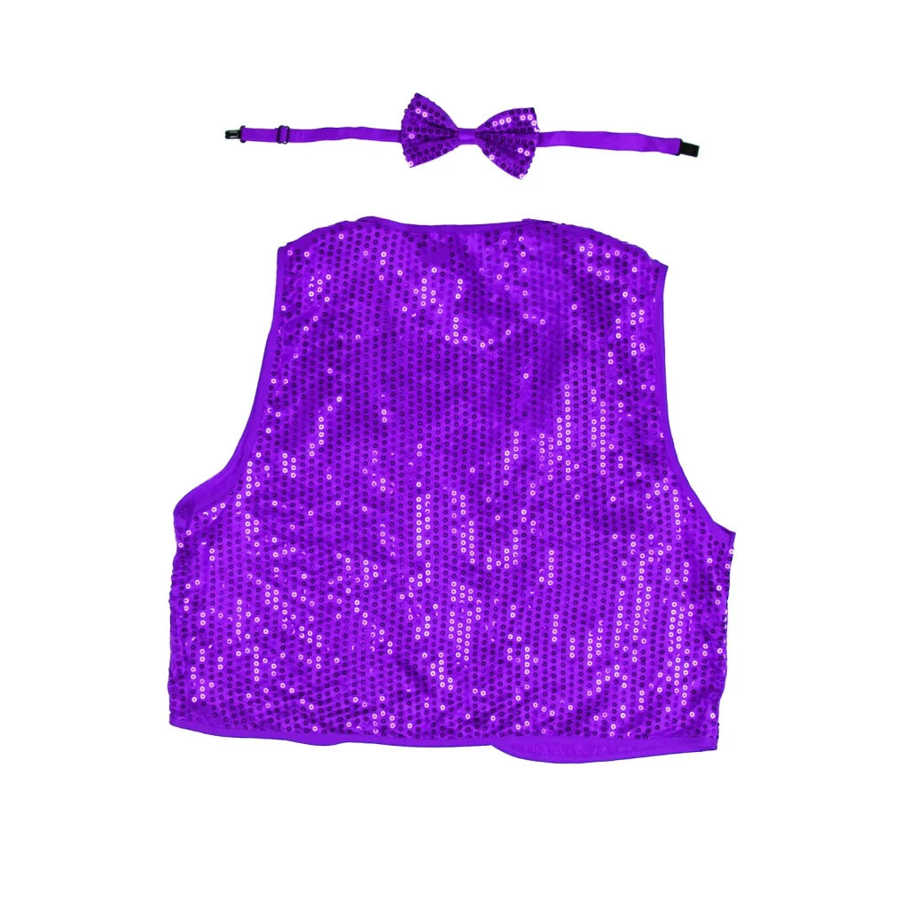 Kids Sequin Vest Bow Tie Set Costume 80s Party Dress Up