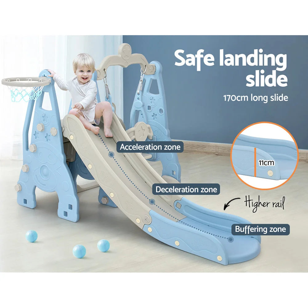 Kids Slide 170cm Extra Long with Swing and Basketball Hoop