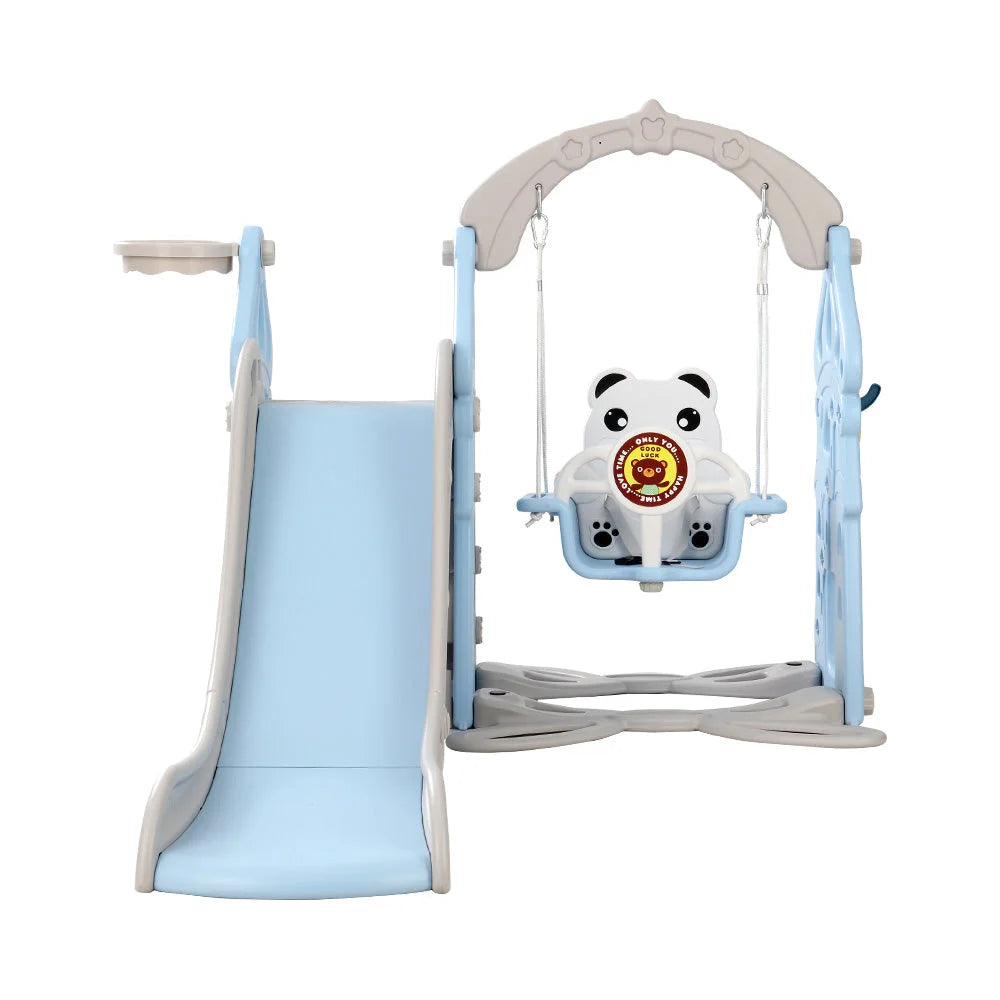 Kids Slide Swing Set Basketball Hoop Rings Outdoor