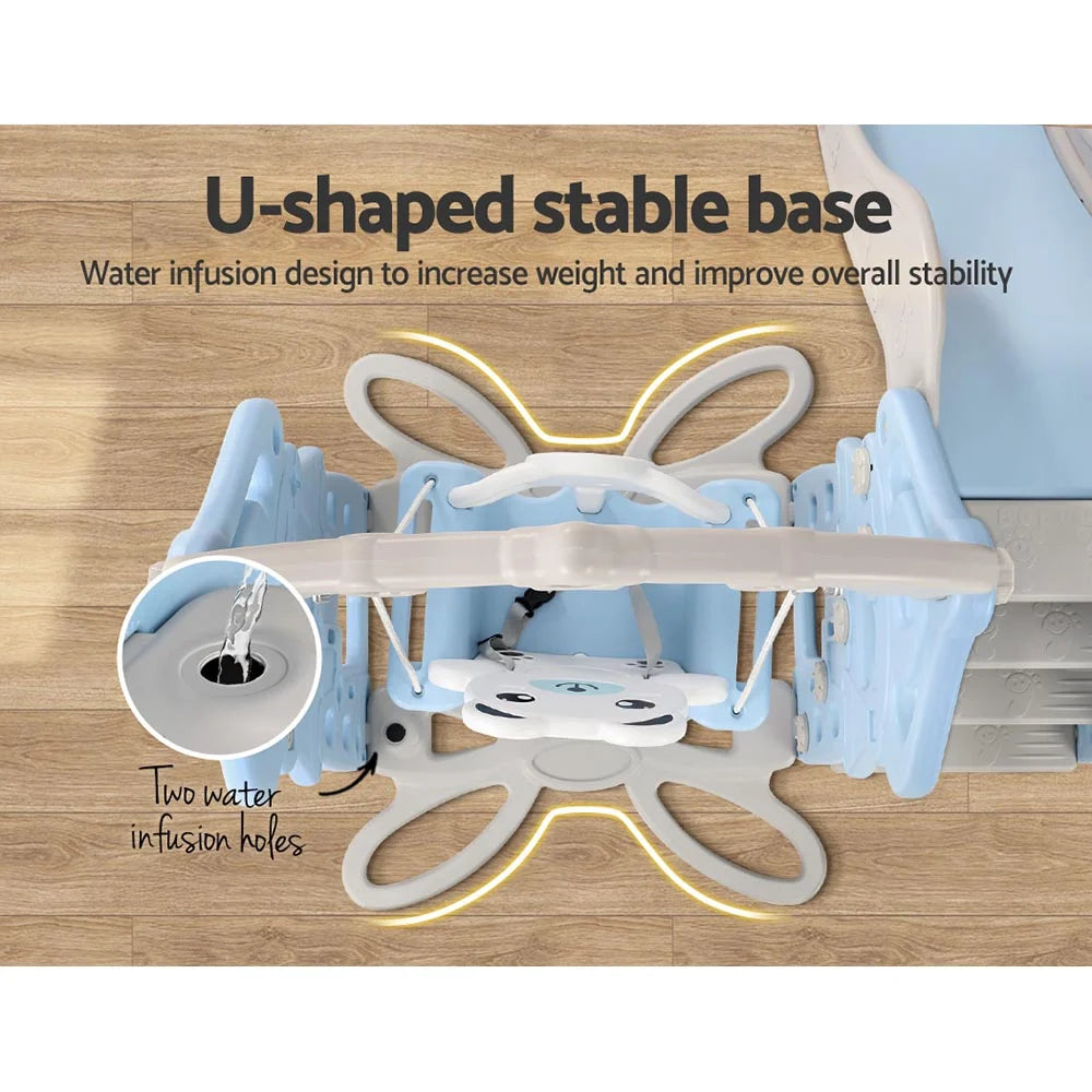 Kids Slide Swing Set Basketball Hoop Rings Outdoor