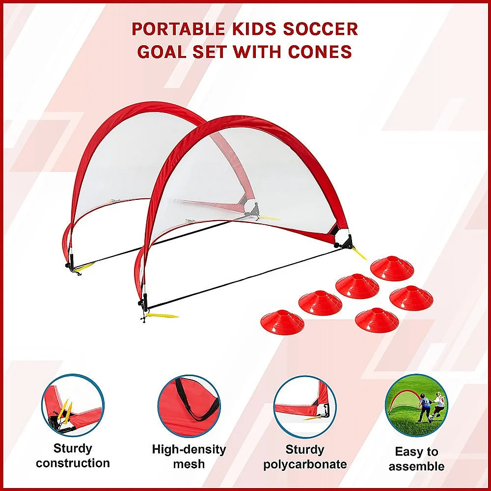 Kids Soccer Goals Set Portable 2 Pop Up Soccer Goals Cones