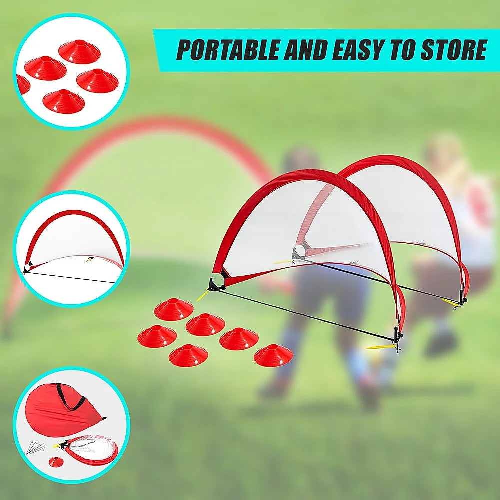Kids Soccer Goals Set Portable 2 Pop Up Soccer Goals Cones