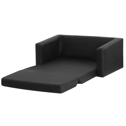 Kids Sofa 2 Seater Chair Flip Open Couch Armchair - Black