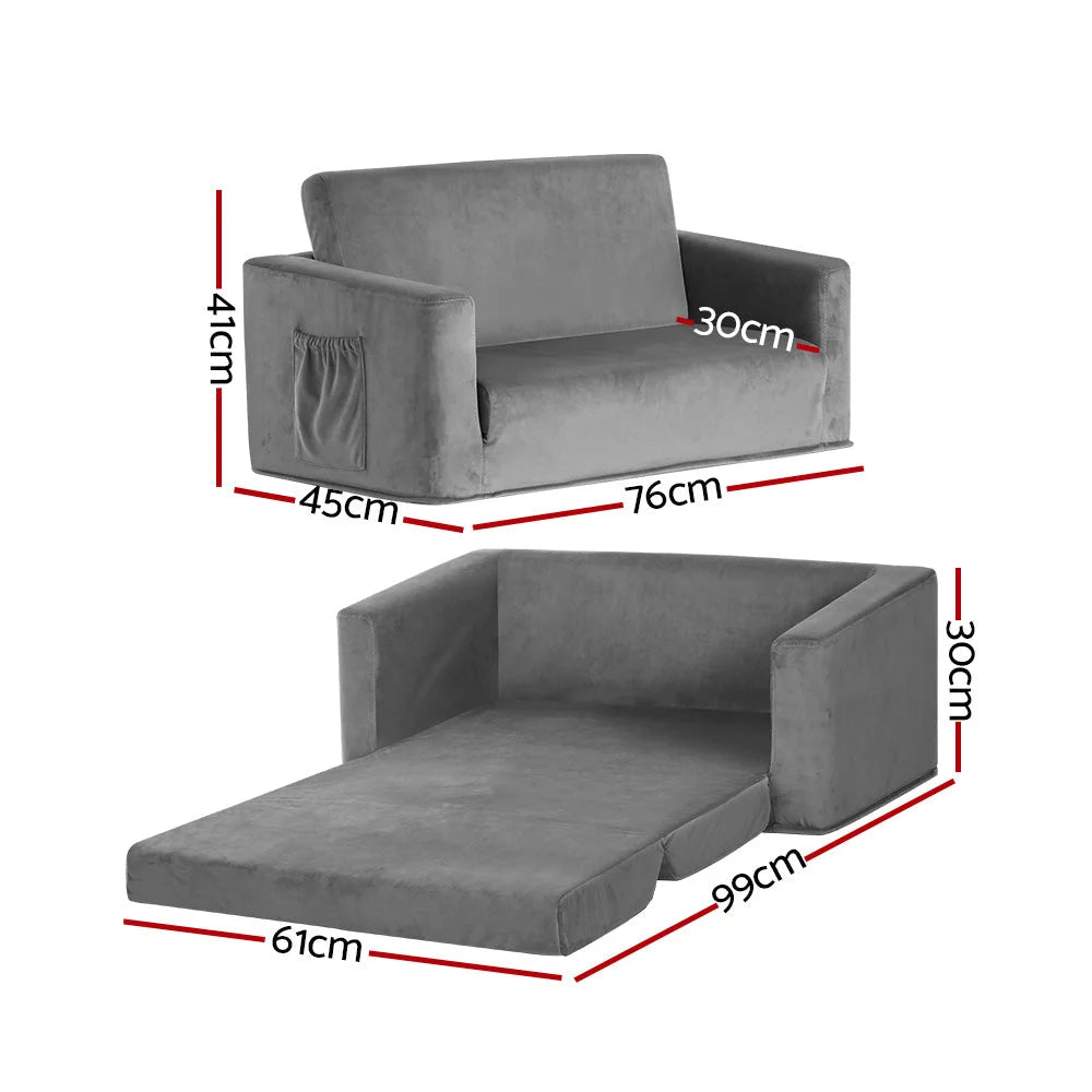 Kids Sofa 2 Seater Chair Flip Open Couch Armchair - Grey