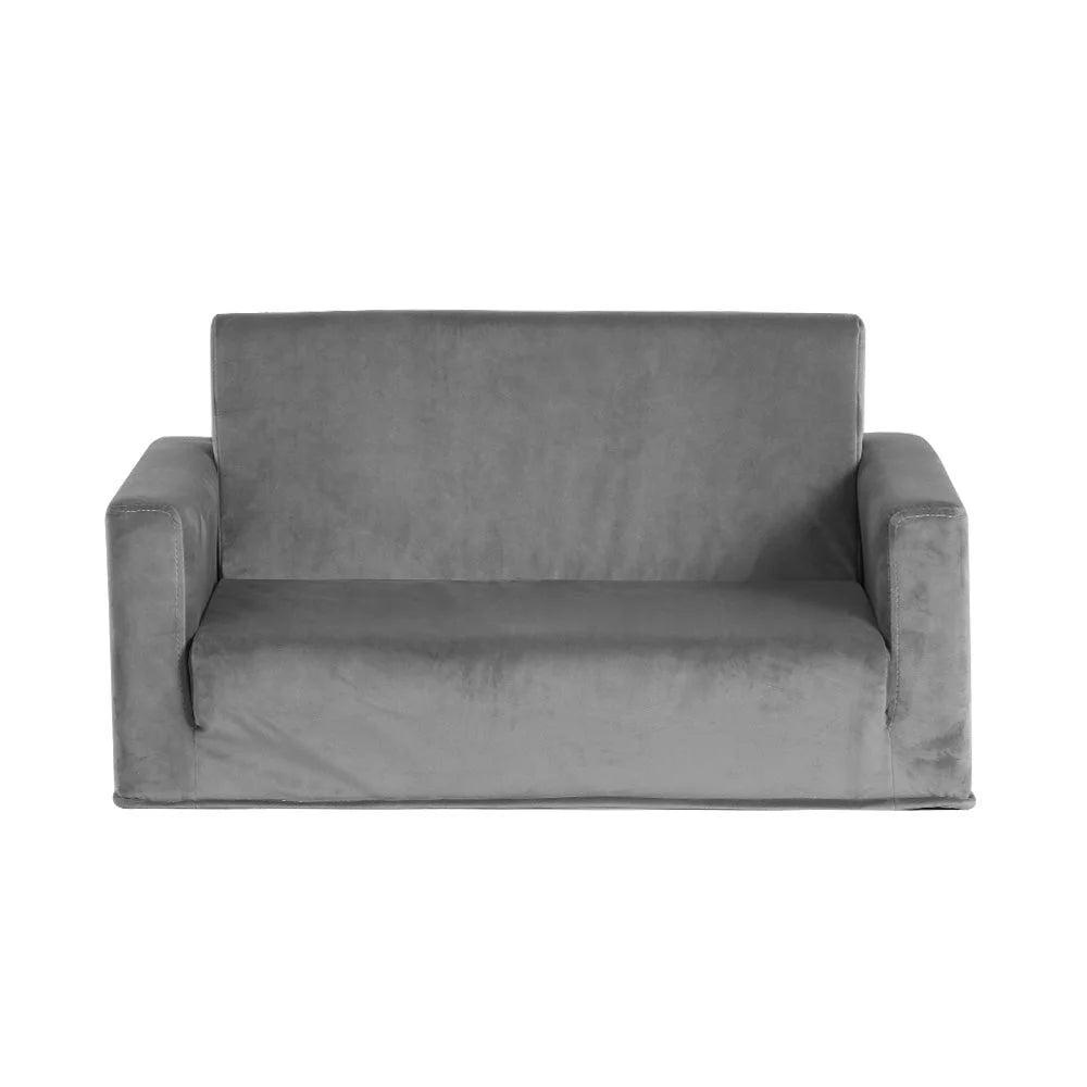Kids Sofa 2 Seater Chair Flip Open Couch Armchair - Grey