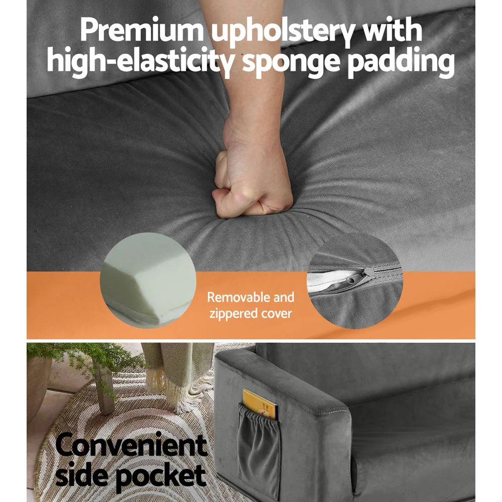 Kids Sofa 2 Seater Chair Flip Open Couch Armchair - Grey