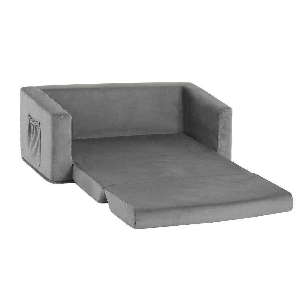 Kids Sofa 2 Seater Chair Flip Open Couch Armchair - Grey