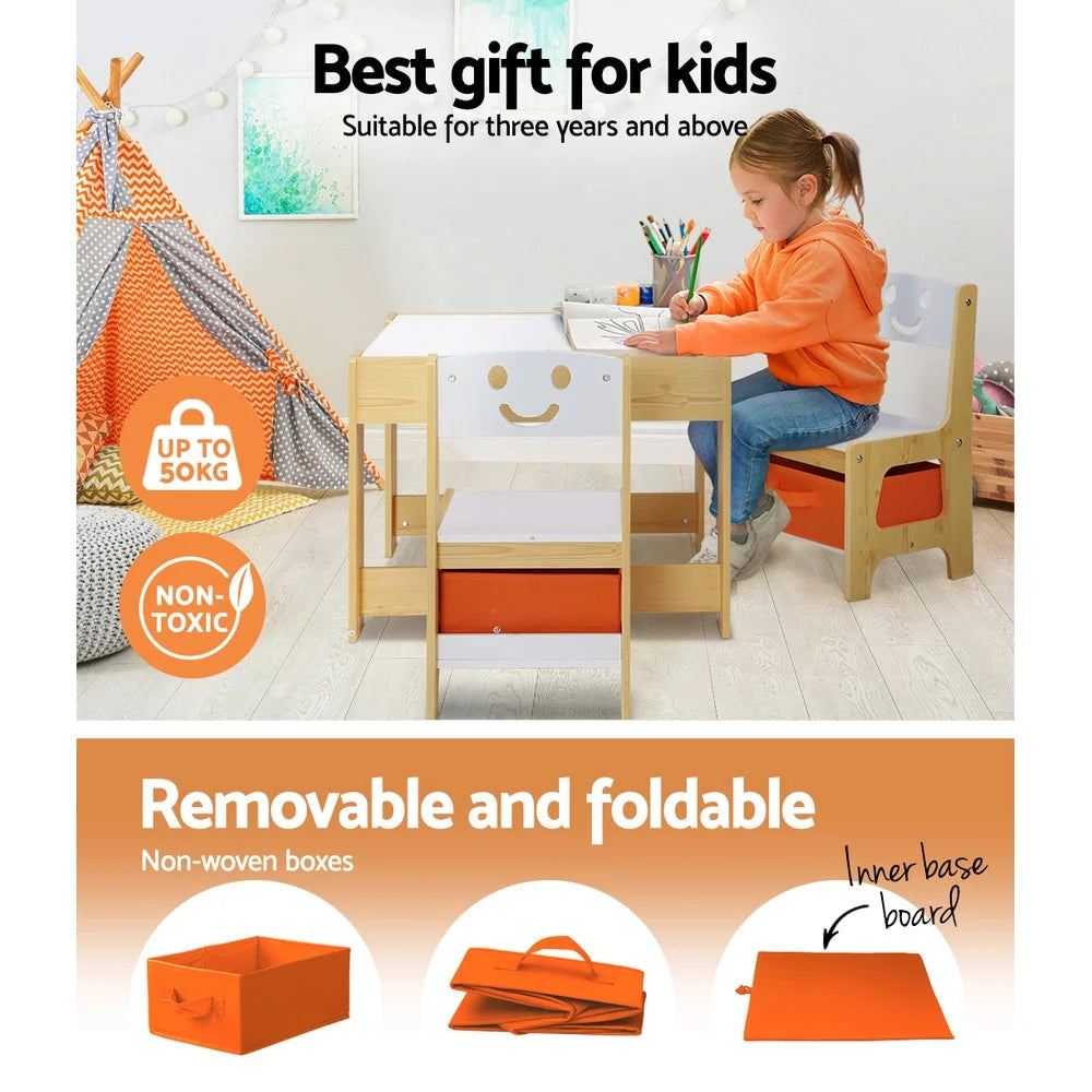 Kids Table and Chairs Set 3PCS Activity Chalkboard Toys