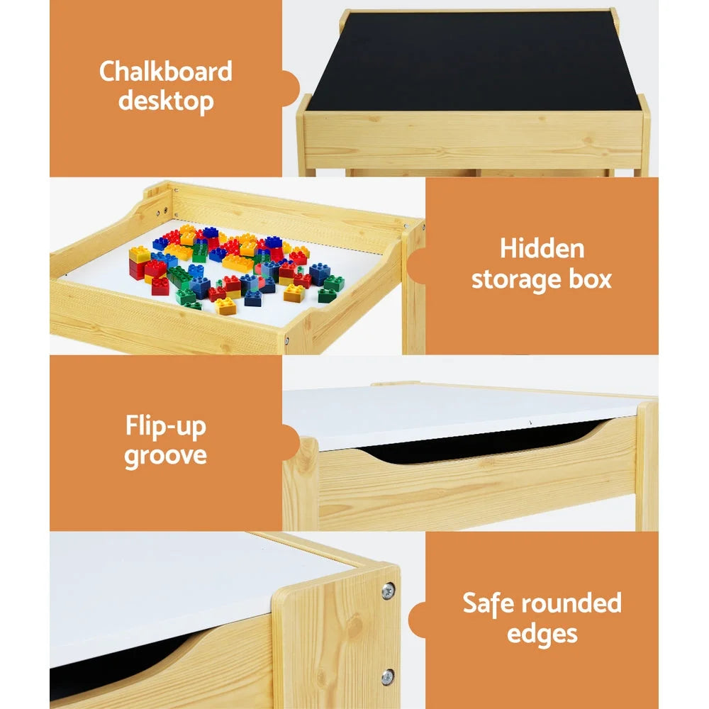 Kids Table and Chairs Set 3PCS Activity Chalkboard Toys