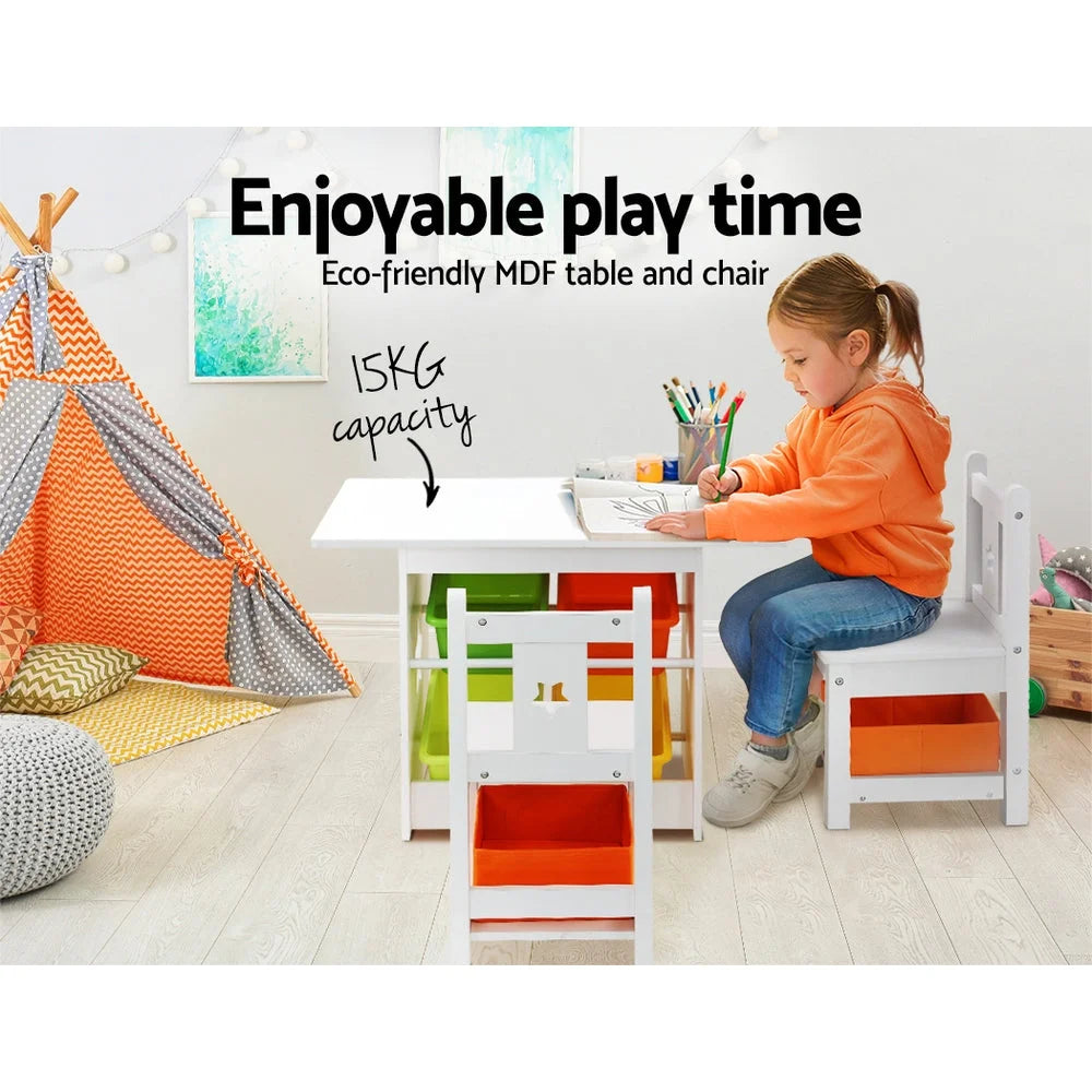 Table with chairs children play toys storage