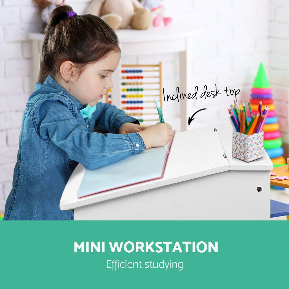 Kids Table & Chairs Set Drawing/Writing Desk with Storage