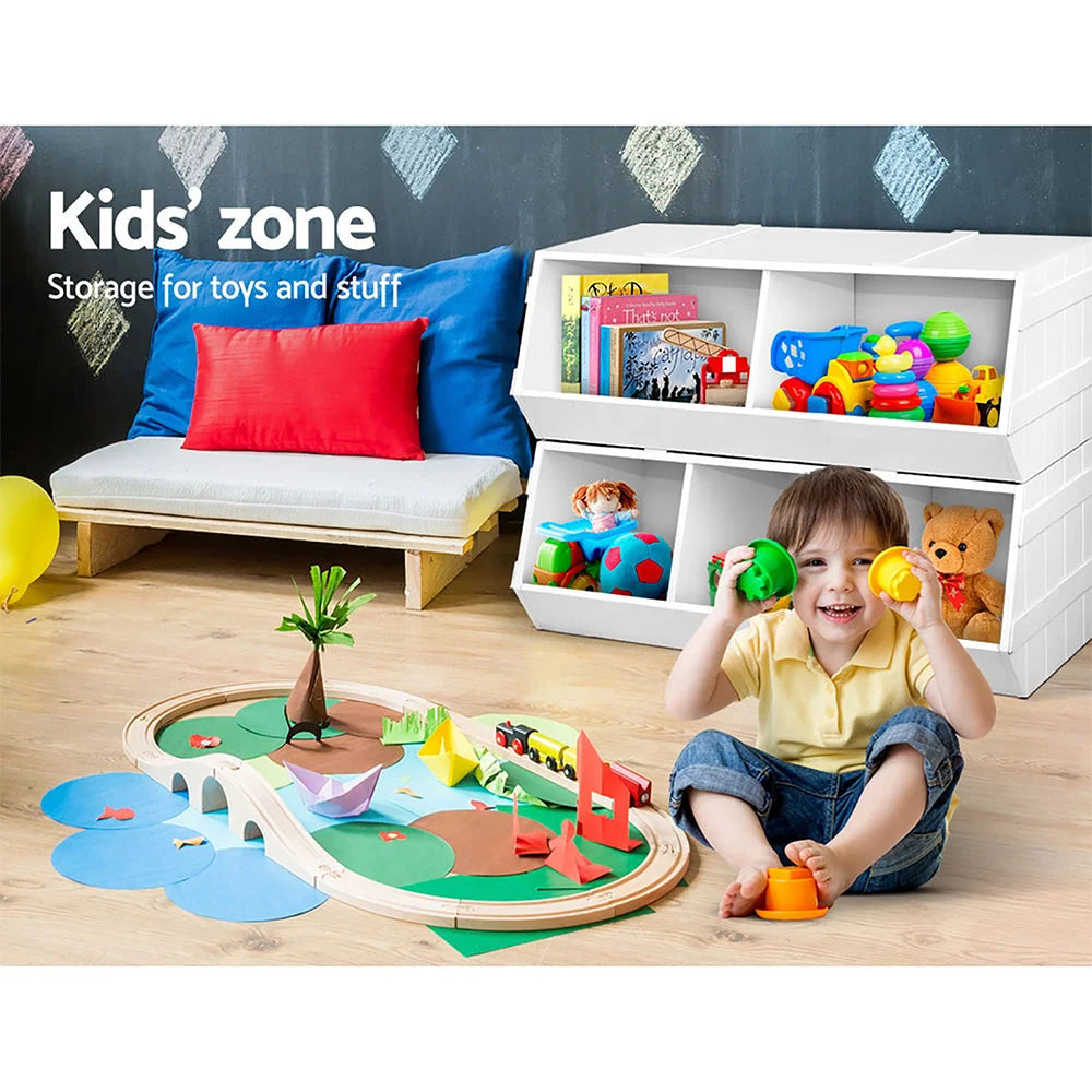 Kids Toy Box Stackable Bookshelf Storage Organizer Bookcase