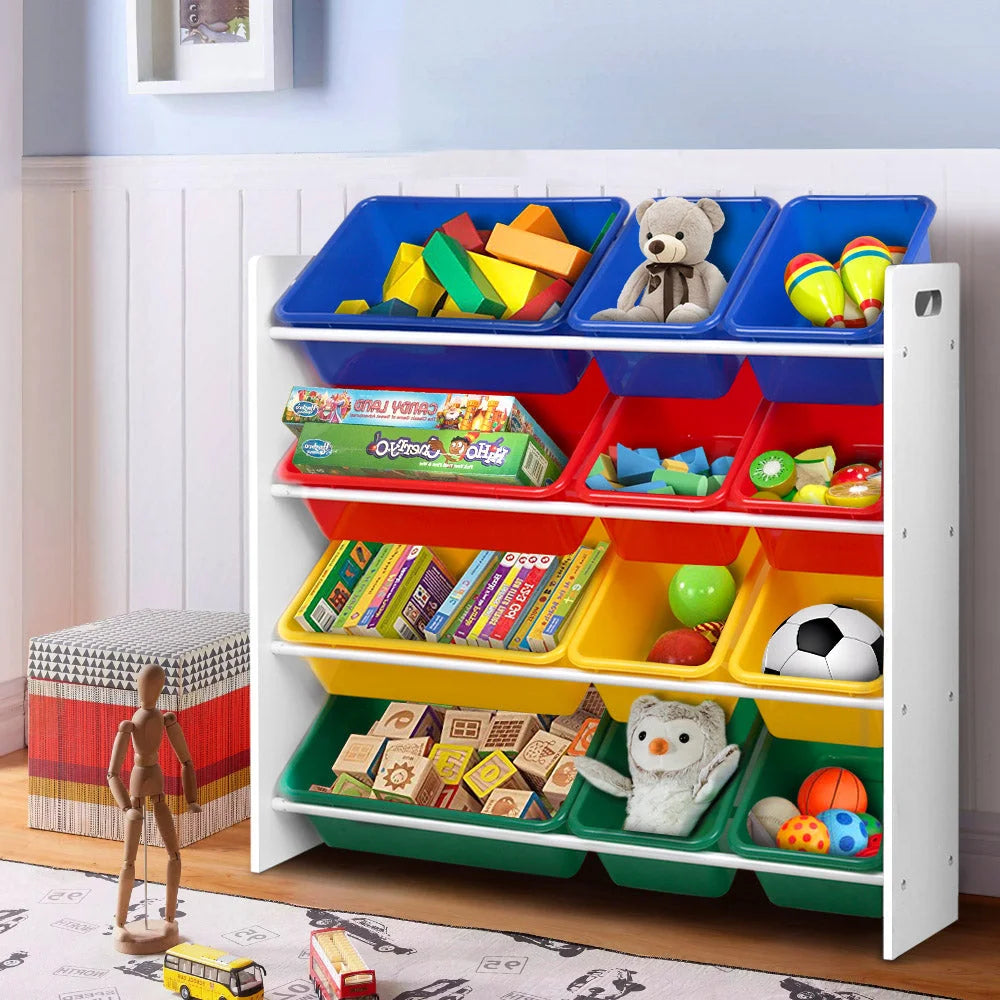 Kids Toy Organizer with 12 Plastic Bins Bookshelf Storage