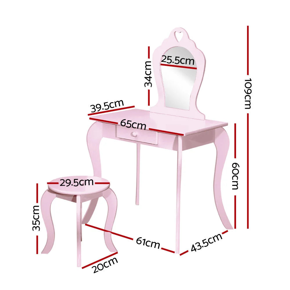 Kids Vanity Dressing Table Stool Set Mirror Princess Makeup