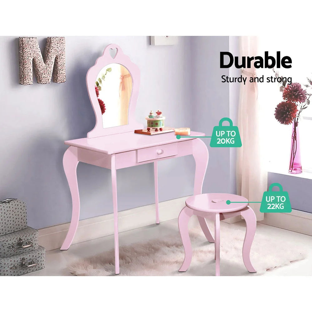 Kids Vanity Dressing Table Stool Set Mirror Princess Makeup