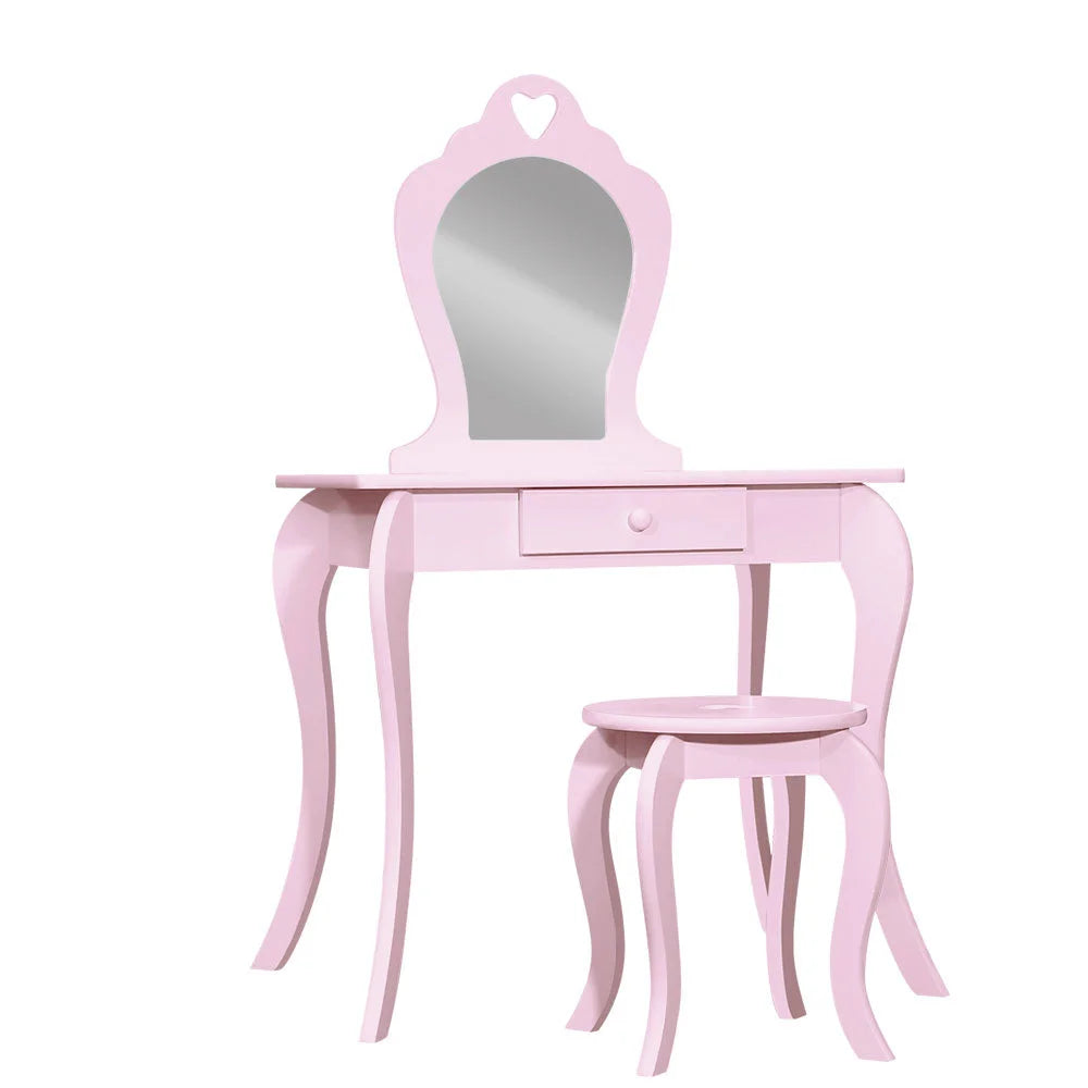 Kids Vanity Dressing Table Stool Set Mirror Princess Makeup