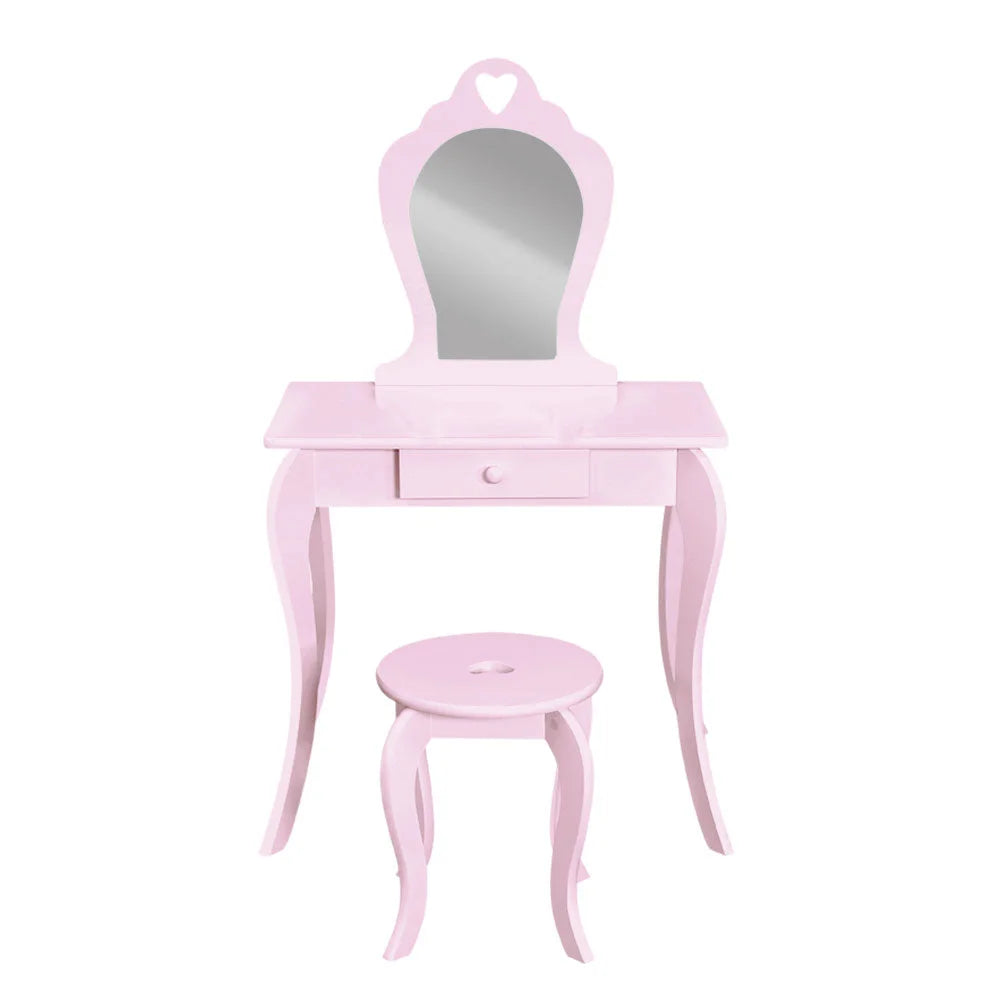 Kids Vanity Dressing Table Stool Set Mirror Princess Makeup