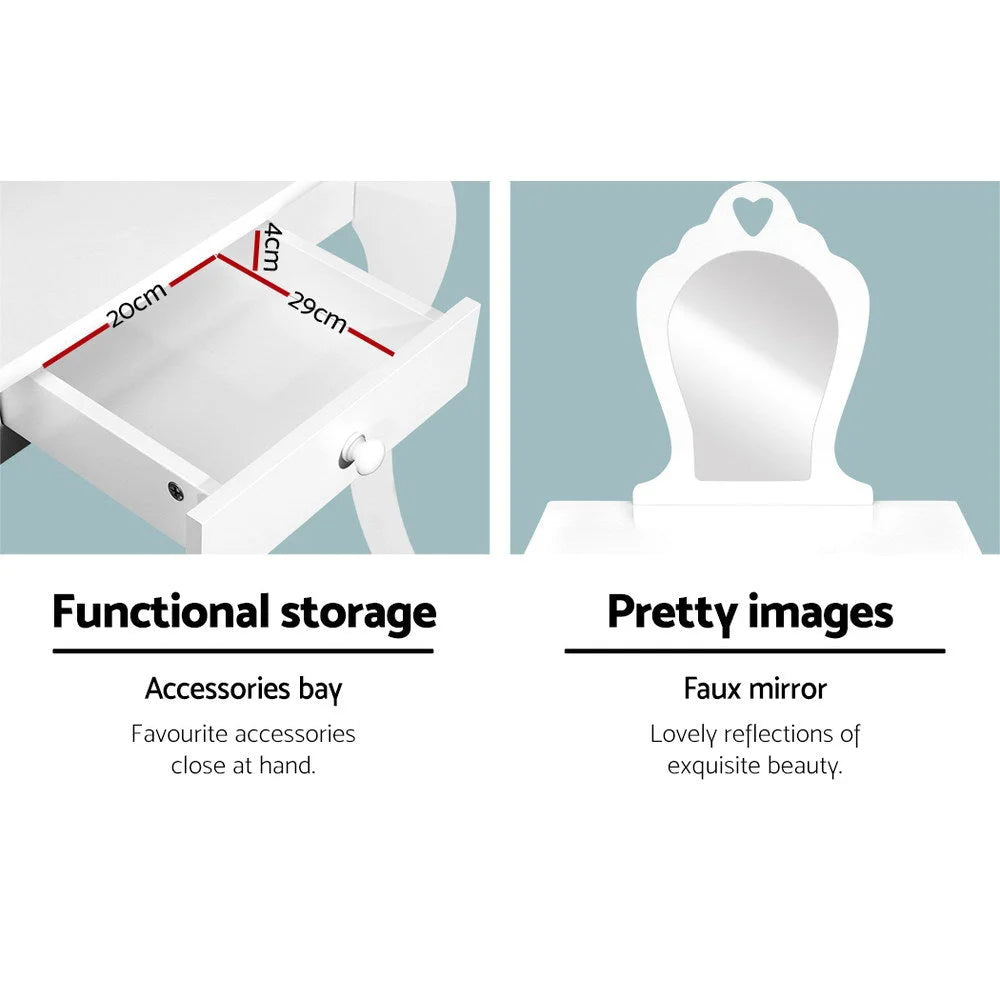 Kids Vanity Dressing Table Stool Set Mirror Princess Makeup