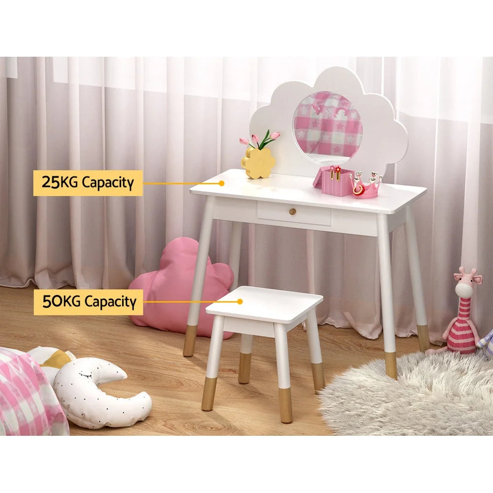 Kids Vanity Makeup Dressing Table Chair Set with Wooden