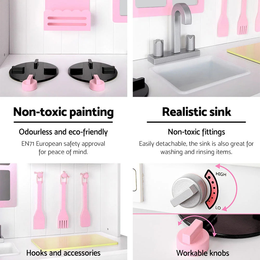 Kids Wooden Kitchen Play Set White/Pink - Toys