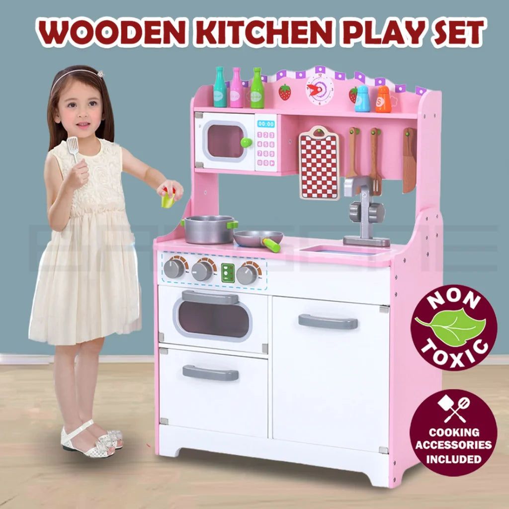 Kids Wooden Kitchen Pretend Play Set Toy Toddlers Children