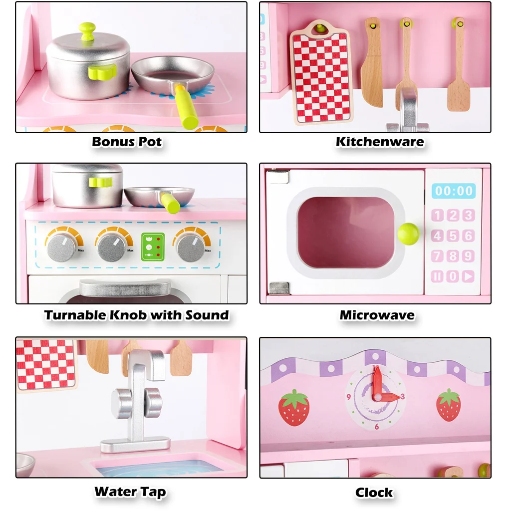 Kids Wooden Kitchen Pretend Play Set Toy Toddlers Children