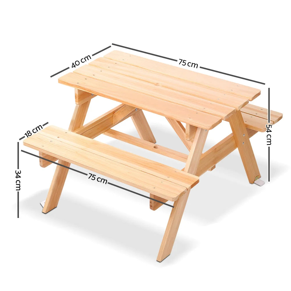 Kids Wooden Picnic Table Set with Umbrella - Furniture