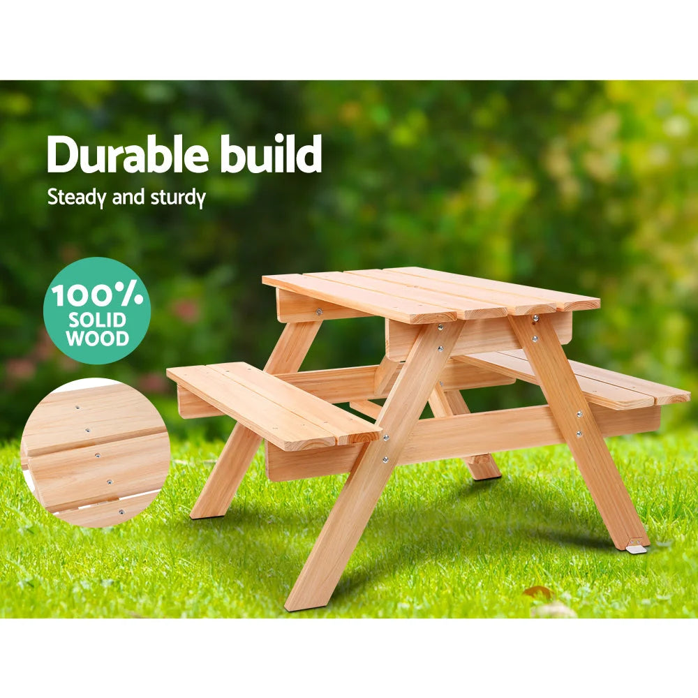 Kids Wooden Picnic Table Set with Umbrella - Furniture