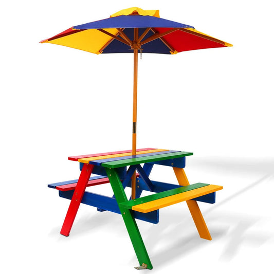 Kids Wooden Picnic Table Set with Umbrella - Furniture