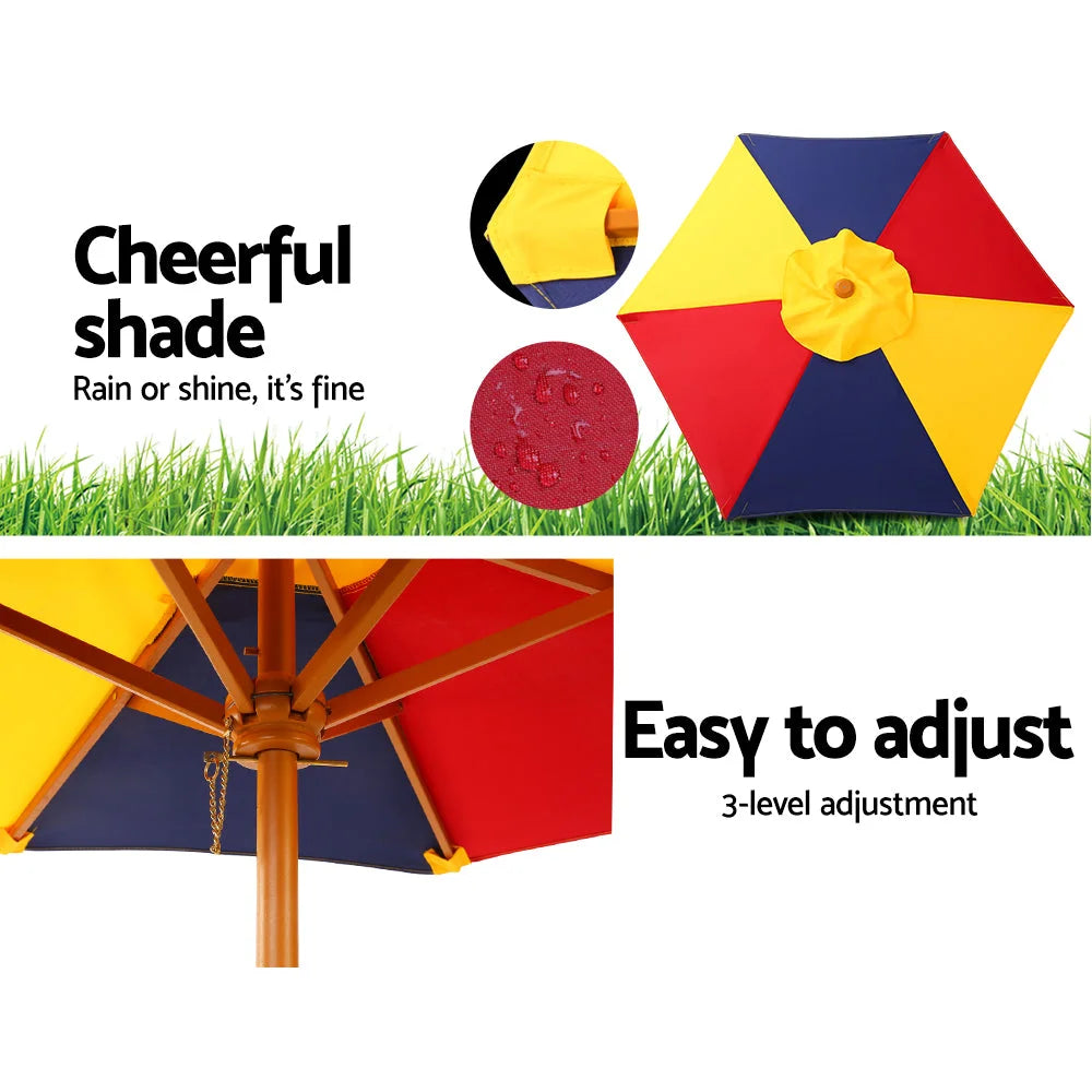Kids Wooden Picnic Table Set with Umbrella - Furniture