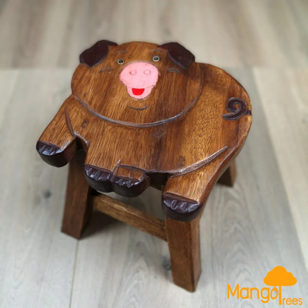 Kids Wooden Stool - Pig - Pet Care