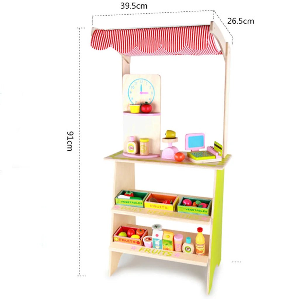 Kids Wooden Toy Pretend Play Marketplace Stand Fruit Veg