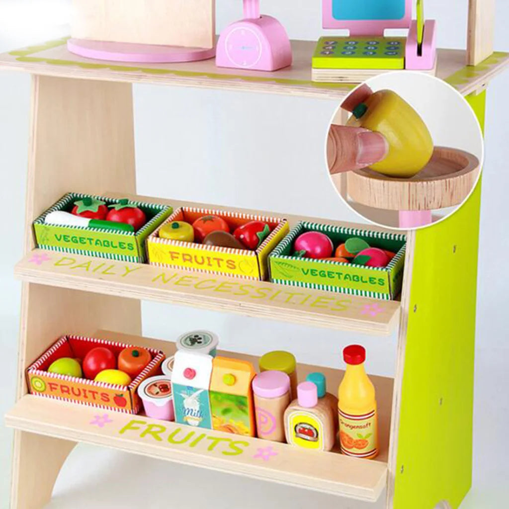 Kids Wooden Toy Pretend Play Marketplace Stand Fruit Veg