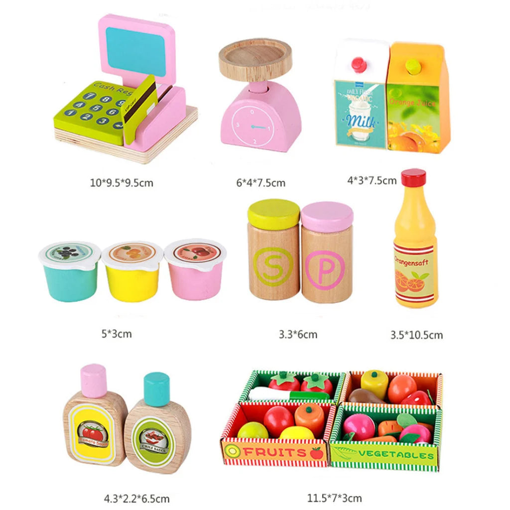 Kids Wooden Toy Pretend Play Marketplace Stand Fruit Veg