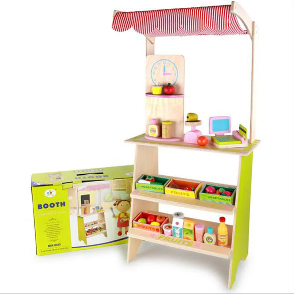 Kids Wooden Toy Pretend Play Marketplace Stand Fruit Veg