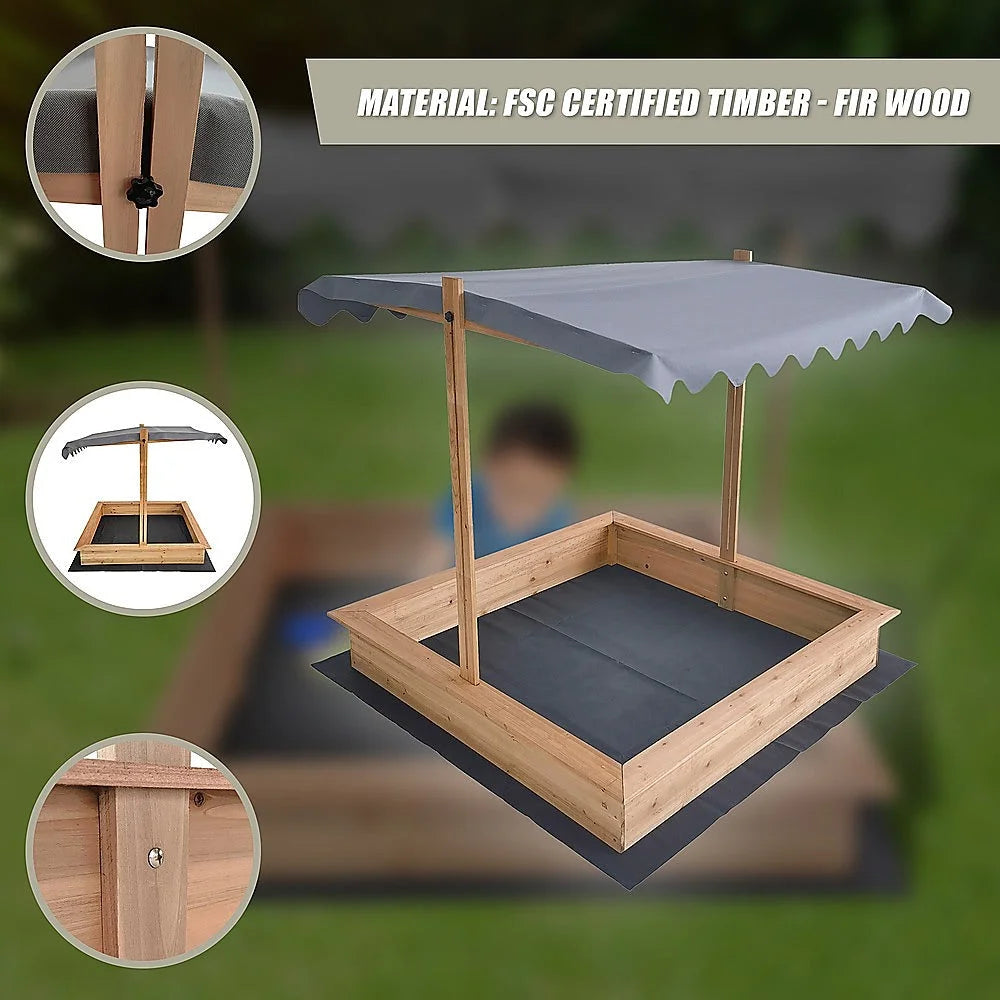 Kids Wooden Toy Sandpit with Adjustable Canopy - Baby &