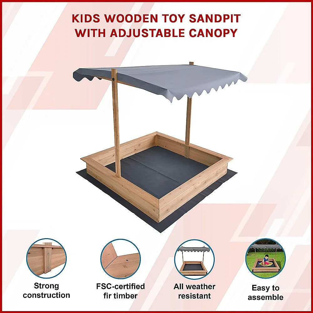 Kids Wooden Toy Sandpit with Adjustable Canopy baby toys