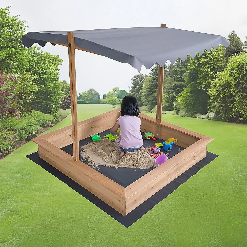 Kids Wooden Toy Sandpit with Adjustable Canopy - Baby &