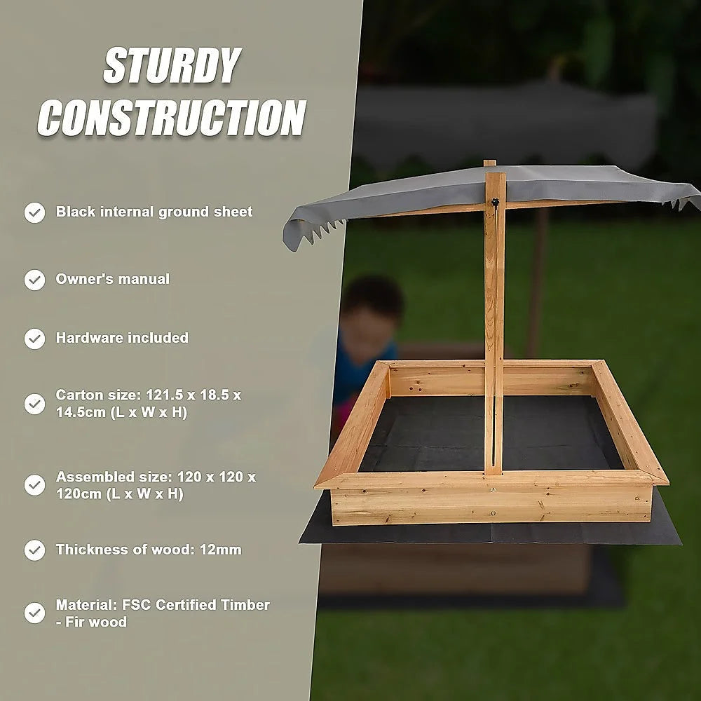 Kids Wooden Toy Sandpit with Adjustable Canopy - Baby &