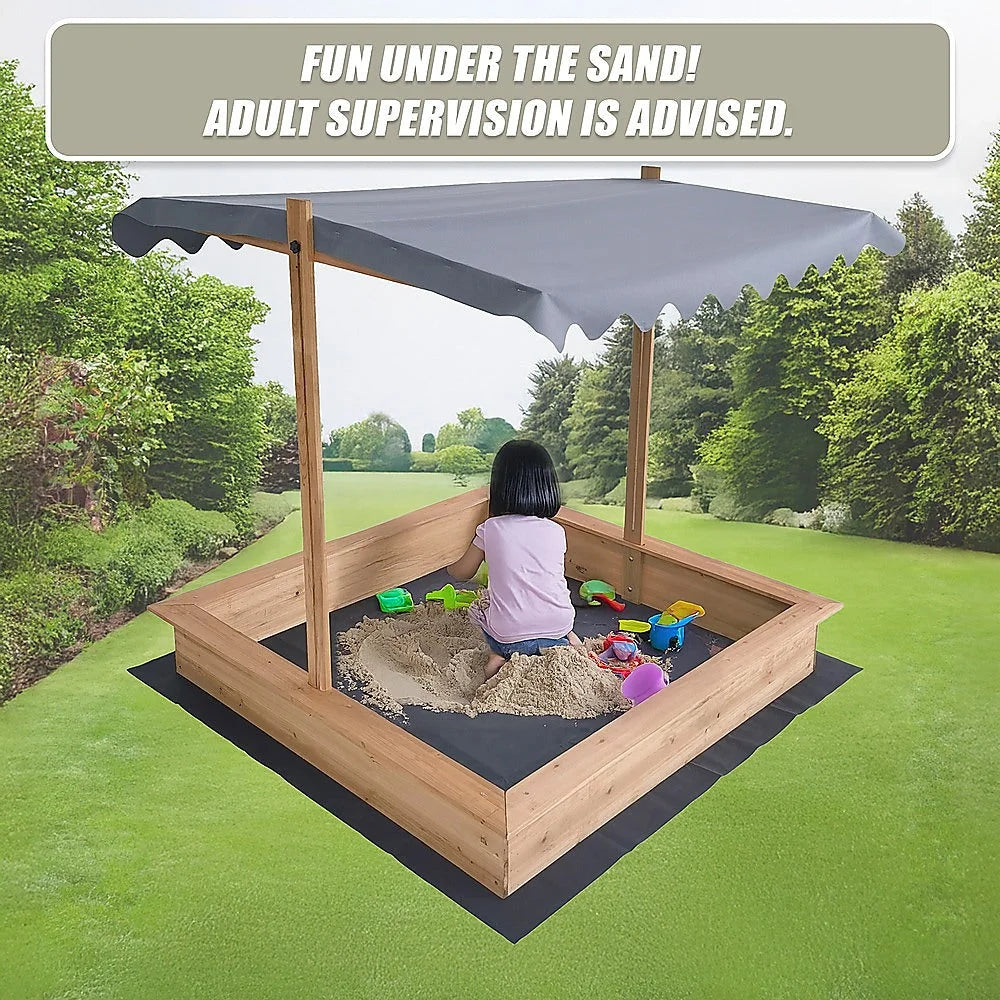 Kids Wooden Toy Sandpit with Adjustable Canopy - Baby &