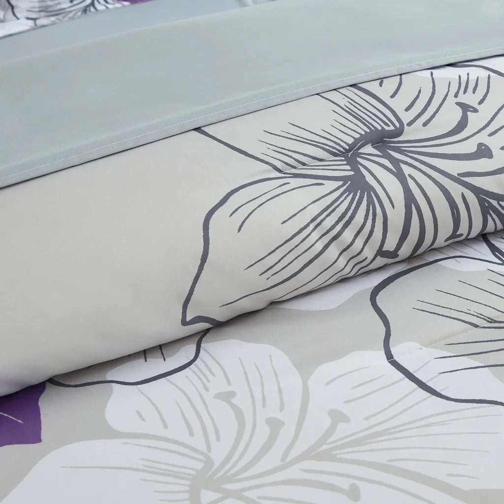 King Size Floral Comforter Set 3-Piece Purple Floral