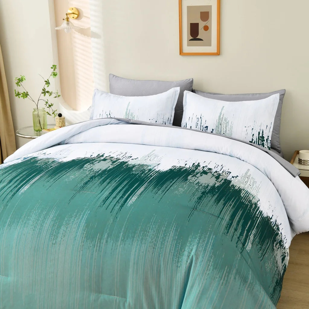 King Size Floral Stripes Comforter Set Plush 3-Piece
