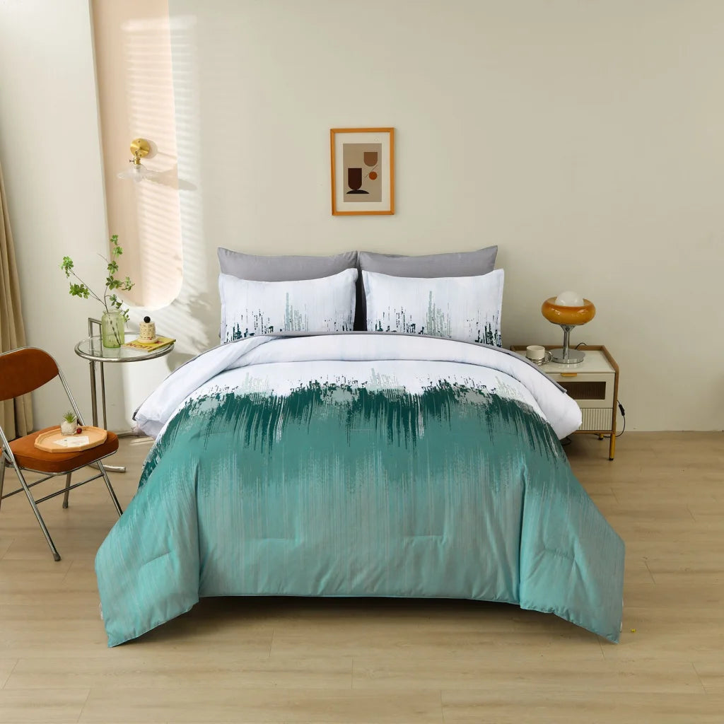 King Size Floral Stripes Comforter Set Plush 3-Piece