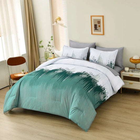 King Size Floral Stripes Comforter Set Plush 3-Piece