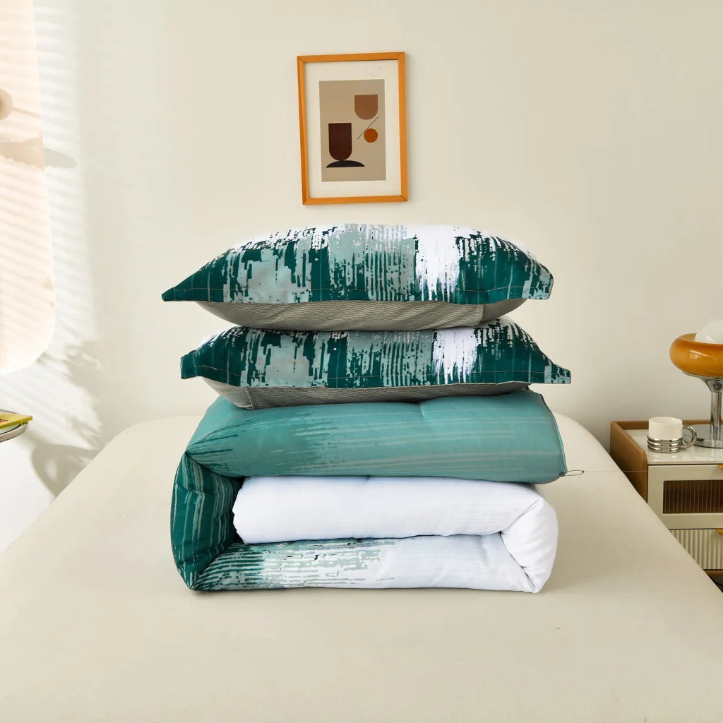 King Size Floral Stripes Comforter Set Plush 3-Piece