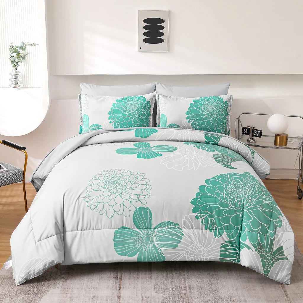 King Size Floral Winter Comforter Set Ultra-Soft Quilted