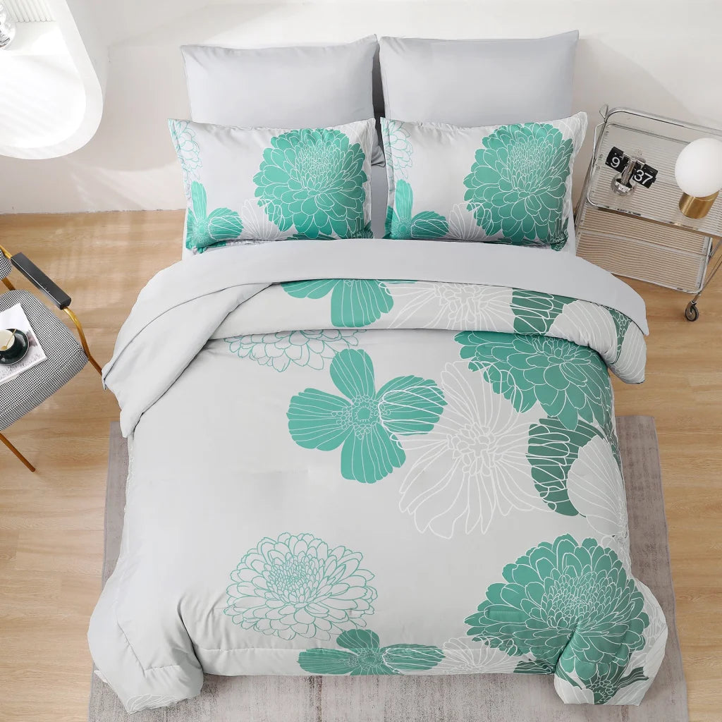 King Size Floral Winter Comforter Set Ultra-Soft Quilted