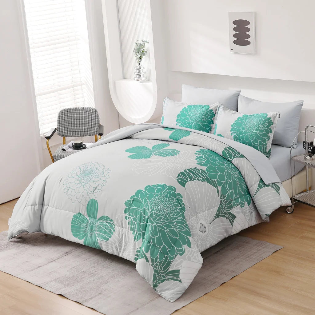 King Size Floral Winter Comforter Set Ultra-Soft Quilted